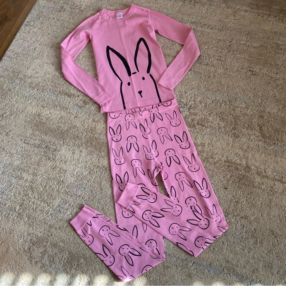 Hanna Andersson Long John Pajama Set Pink Bunny Print Long Sleeve Organic Cotton